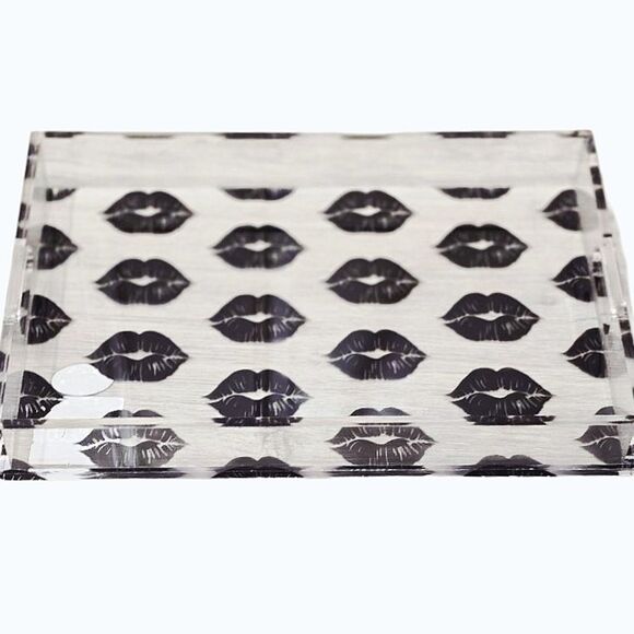 At Home Black Lip Print Decorative Acrylic Tray w/Handles - Picture 3 of 8